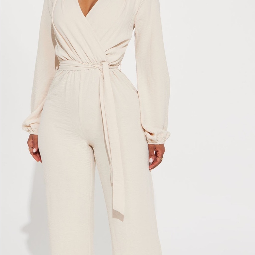 Fashion Nova Cream Wrap Jumpsuit